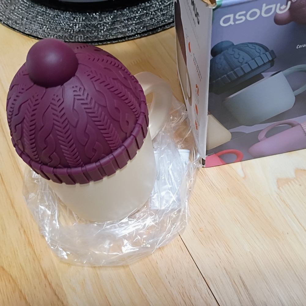 Triple Insulated Cream Mug with Purple Lid